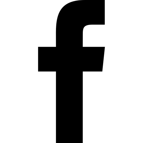 Black Facebook logo with lowercase white letter f.