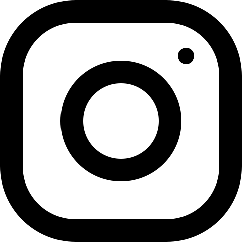 Black Instagram logo with a rounded square border and a circle inside.